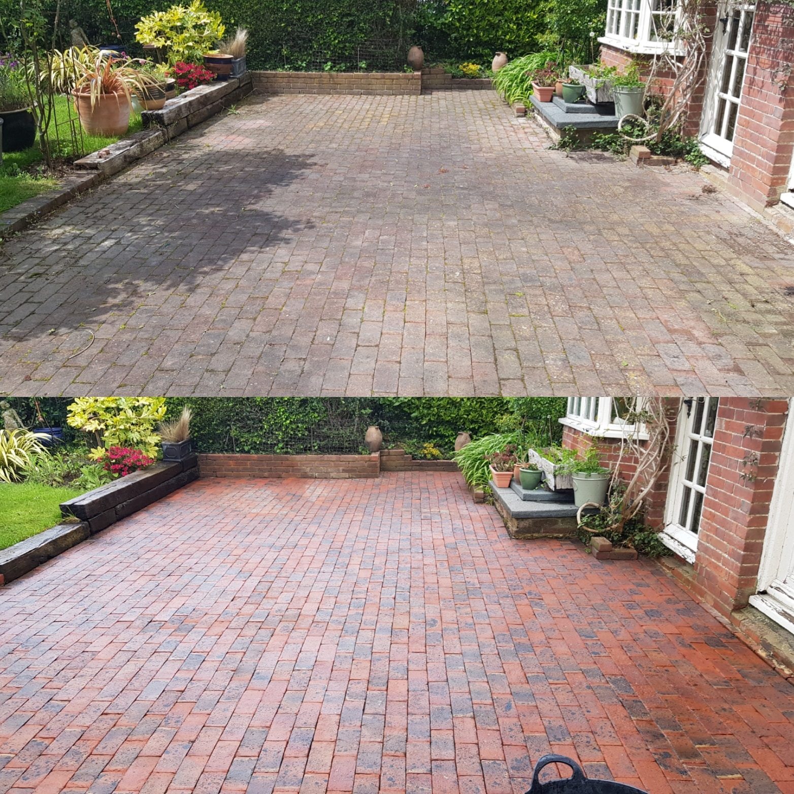 Block paving patio cleaned and treated in Chailey